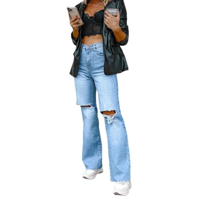 Women's Jeans Ripped and Skinny Straight Wide-leg Pants