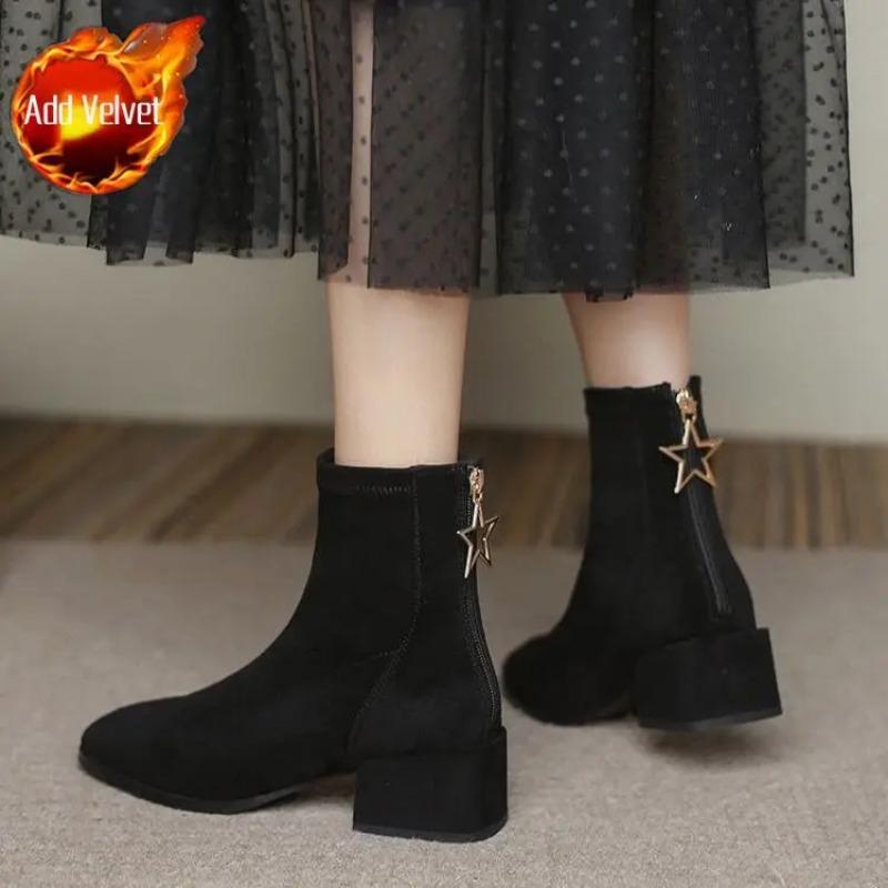 

Footwear Black Short Shoes For Woman Suede Booties Elegant With Medium Heels Women s Ankle Boots On Offer Stylish Y2k Chic 40