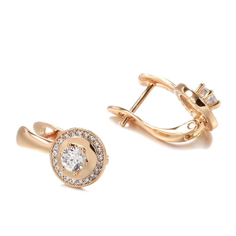 Simple  Rose Gold Color Dangle Earrings Women Fashion Natural Zircon Accessories High Quality Daily Fine Jewelry