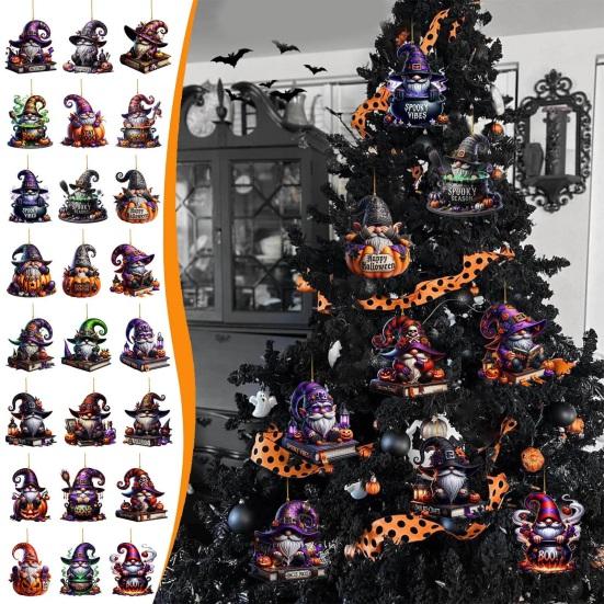 2025 Halloween Wichtel Adventskalender 2D Acryl Hängeornamente Set 24 Tage Countdown-Kalender für Feiertags-Heimdekoration