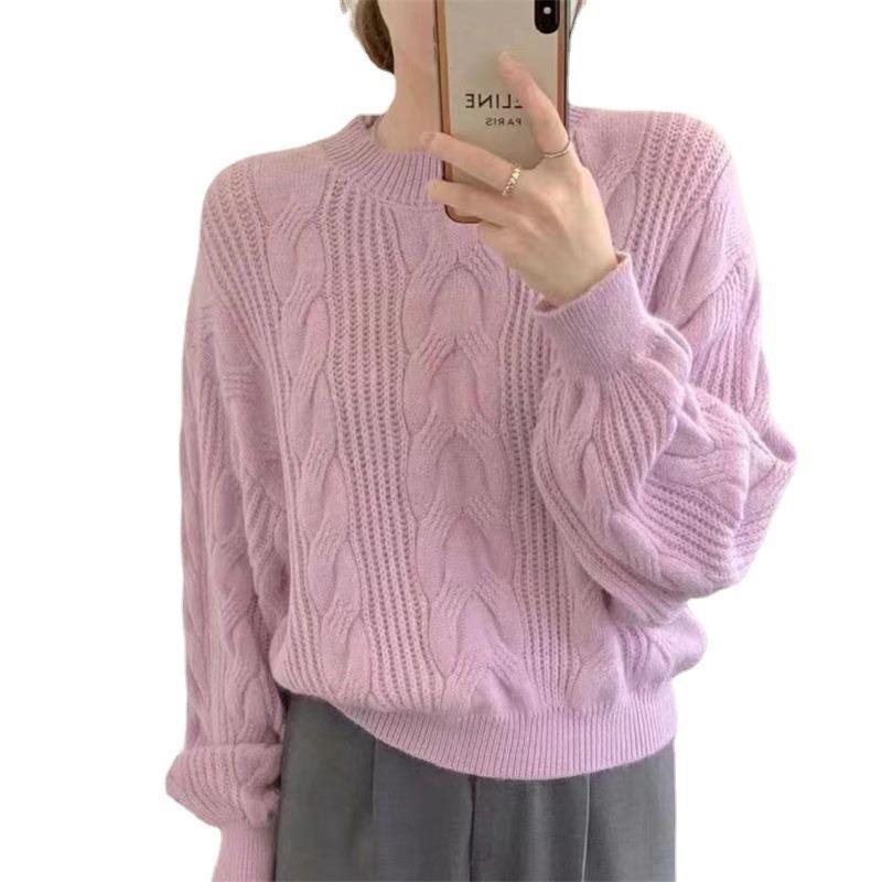 Lazy wind retro sweater women's early autumn new high-end design sense niche soft waxy twist knitted sweater