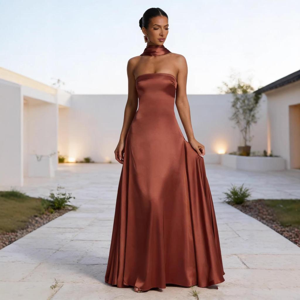 2026 European & American Women's Sexy Slimming Bodycon Backless Bandeau Waist-Cinching Evening Long Dress