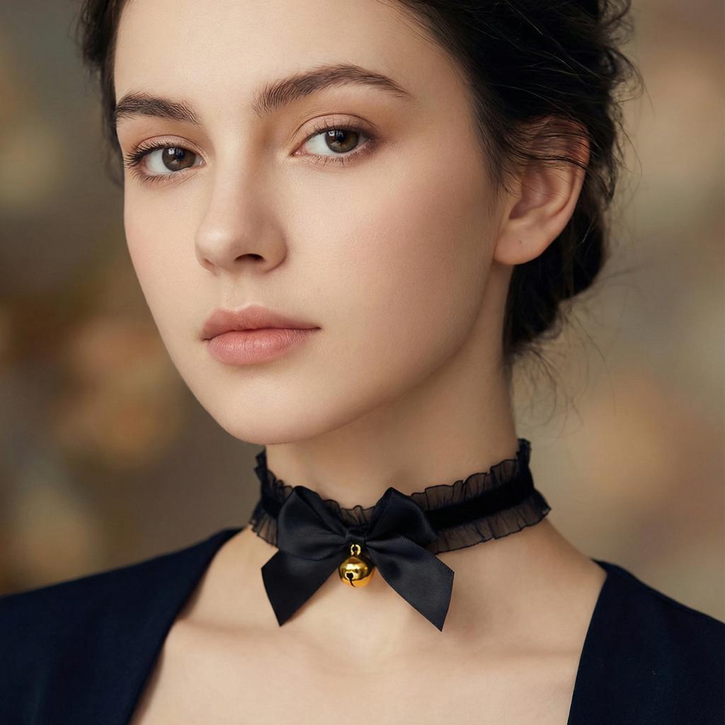 Koronkowy sex servant kokardka mały dzwonek obroża, mroczny wiatr niszowy czysta pożądanie choker Lolita łańcuszek na szyję