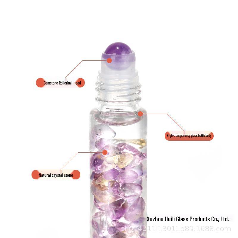 10ML Colored Crystal Gemstone Roller Bottle with Bamboo Lid for Essential Oils and Perfume