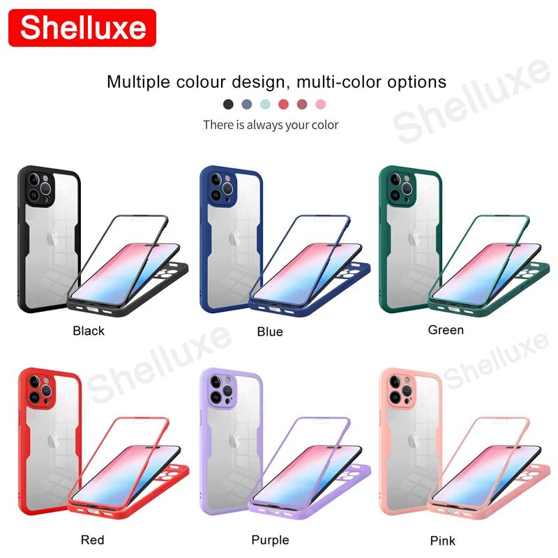 360 Full Body Front+Back Clear Case Shelluxe For iPhone 16 15 14 Plus 13 12 11 Pro Max Silicone Shockproof Double Sided Cover