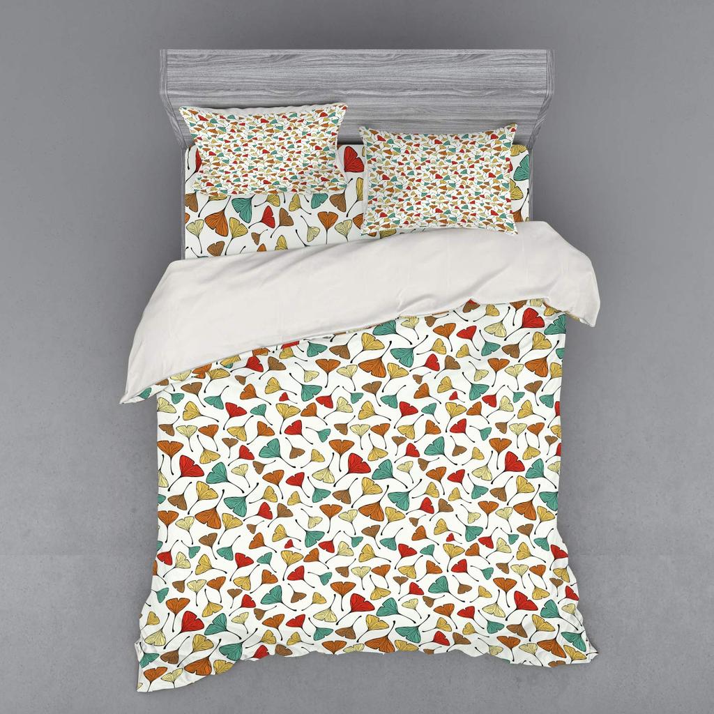 Duvet Cover Sets Ginkgo Leaves Pattern Nature Botanical Leaf Aesthetic Bedding Sets with 2 Pillow Shams Queen King Size No Quilt