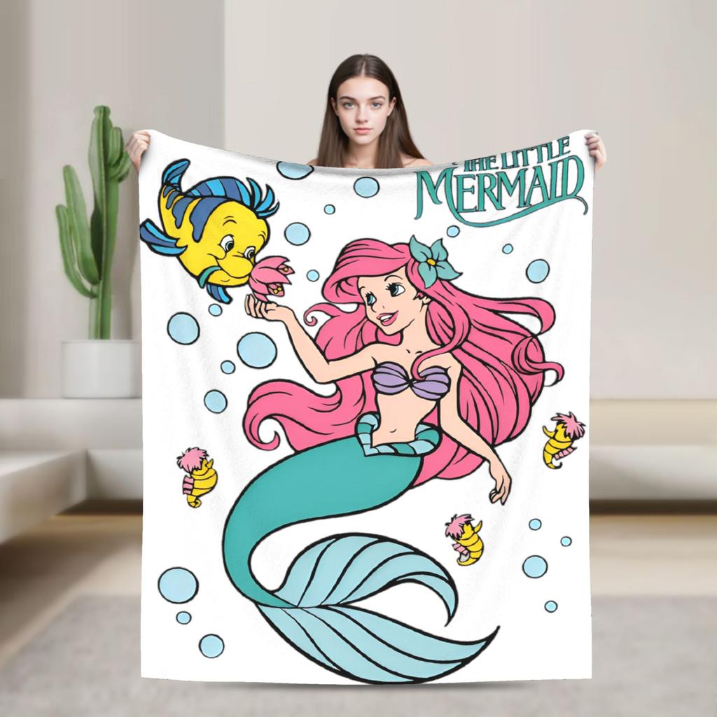 Flounder Sebastian and Ariel Wool Blankets Little Mermaid Vintage Throw Blankets for Home Hotel Sofa 200x150cm Rug Piece