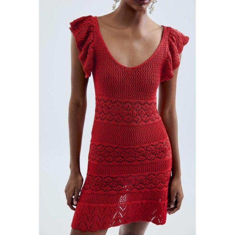 Zbzr Spring New Women Clothes Western Style French Style Laminated Decorative Texture Knitted Mini Dress 3991013