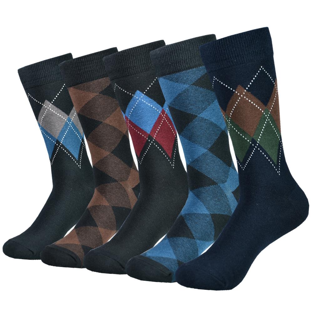 5pairs Mens Cotton Dress Black Argyle Pattern Crew Funny Socks for Men Gifts