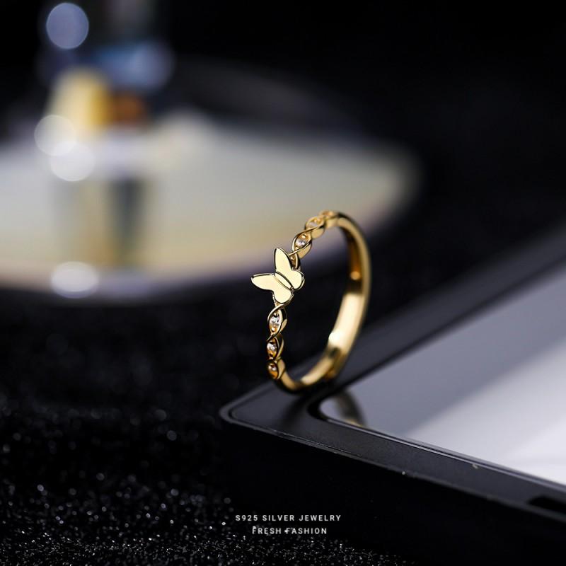 Adjustable Open Ring Women Sterling Butterfly Heart Design With Zirconia Crystals Fashion Elegant Statement Jewelry