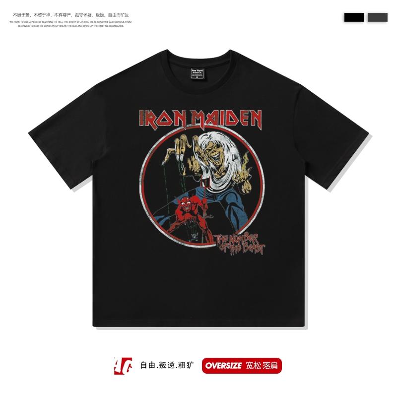 2025 Europe and The United States High Street American Heavy Metal Rock Short Sleeve T-shirt Men and Women Bf Half-sleeve Top