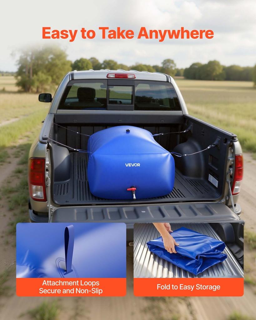 Water Storage Bladder, 540L Portable & Collapsible Water Storage Bag, Wear-Resistant 1000D PVC Soft Waters Bag, Leakproof Camping Tank Containers for