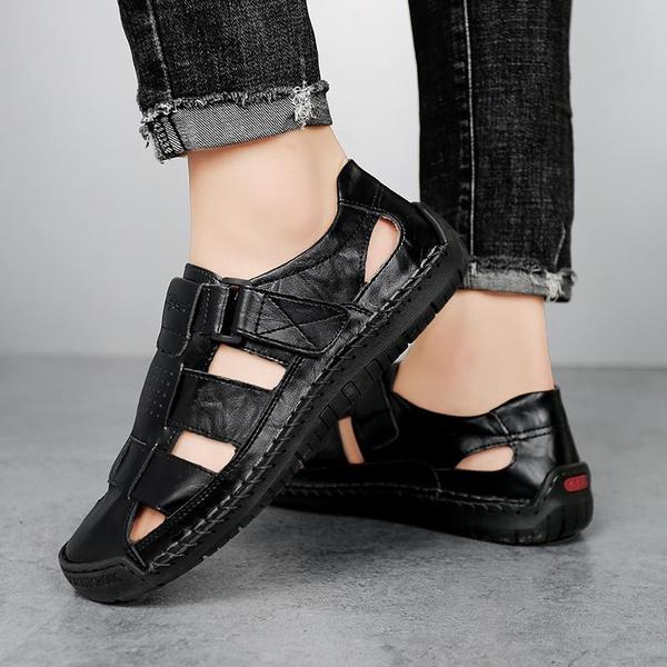 Fashion Men's Casual Sandals Natural Leather Large Size Shoes
