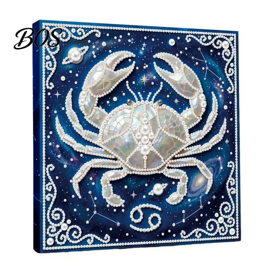 Faux Pearl Painting Crafts DIY Kit, 12 Constellation Rhinestone Art Set for Handmade Kit Adults Beginners, Wooden Frame Fake Wall Decoration Beginners