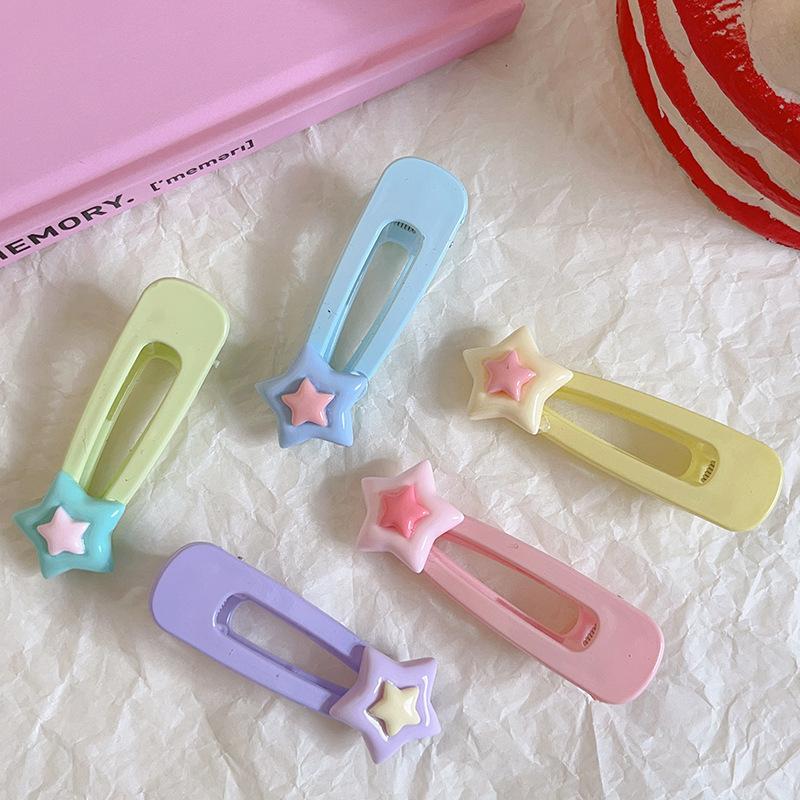 Cute Star Hairpin Candy Color Cream Bb Clip Hairpin Matte Pentagram Side Clip Simple Side Duck Bill Clip Female