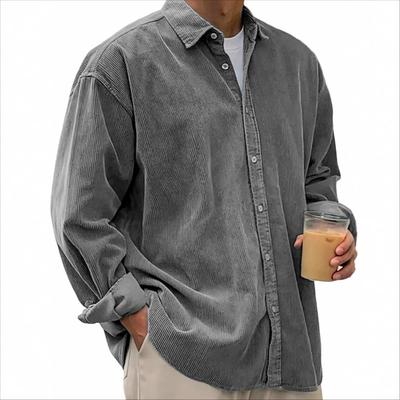 Men's Casual Loose Solid Color Corduroy Lapel Shirt