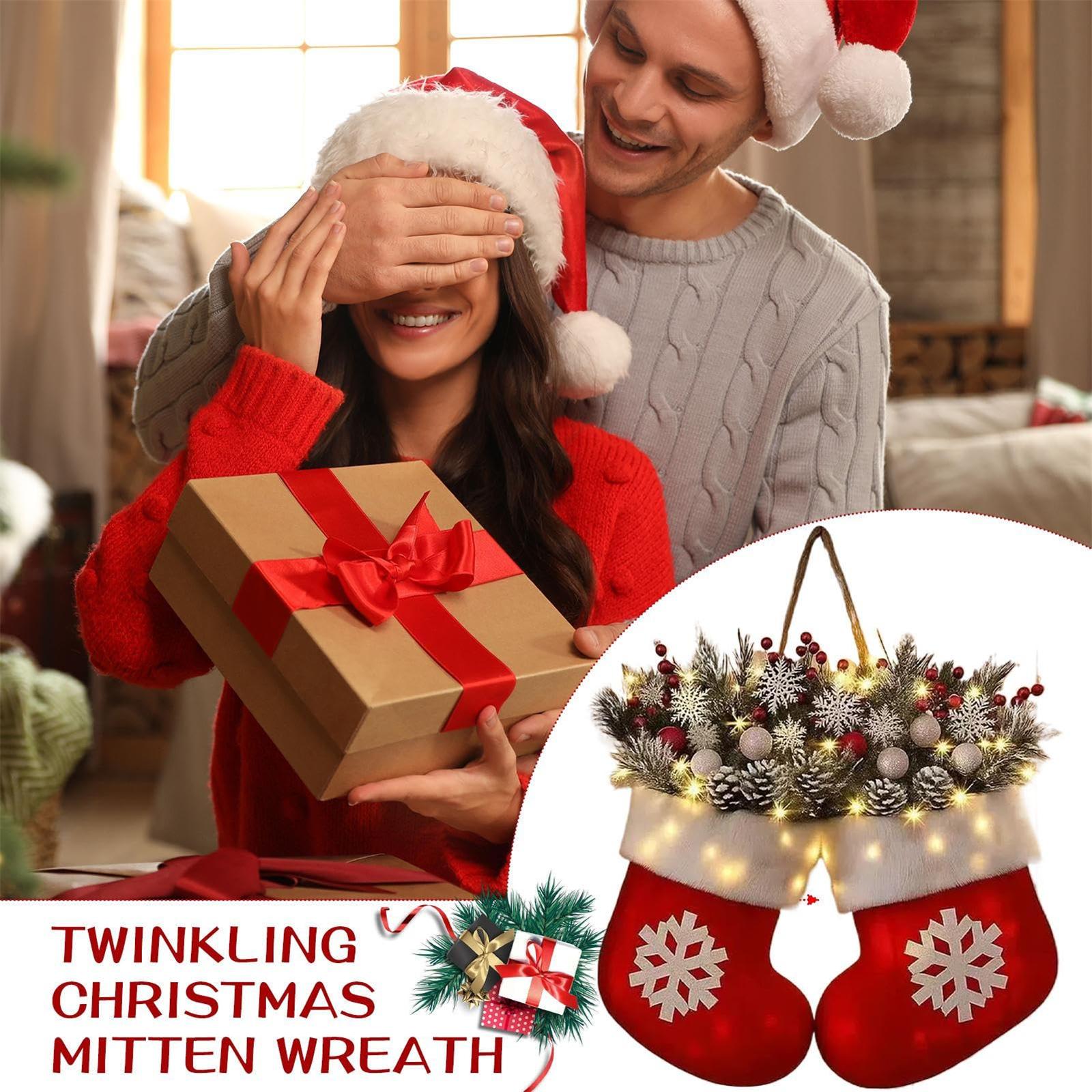 

Мерцающий рождественский венок-варежка, Рождественский светящийся венок Искусственная гирлянда на входную дверь, Рождественские шары для подвешивания для пара One Size