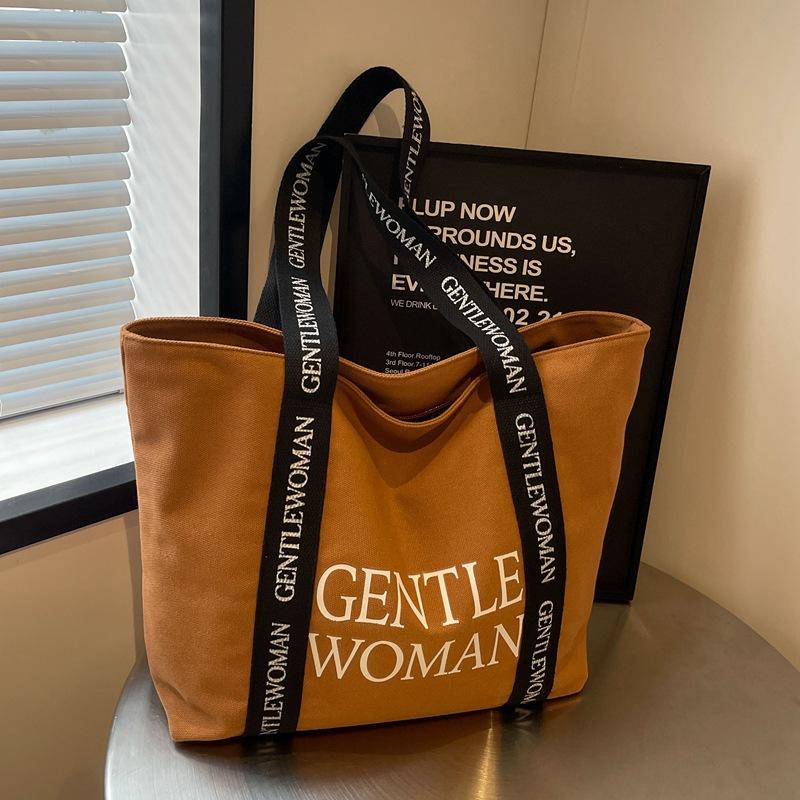 New Style Canvas Bag with Large Letter Print, Casual and Fashionable Shoulder Bag