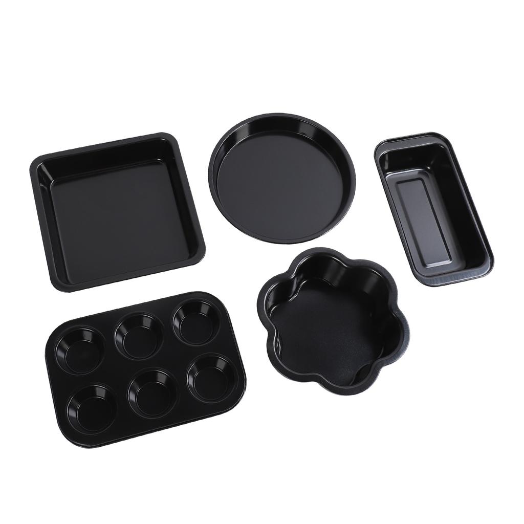 6pcs Bakeware Set Loose Bottom Carbon Steel Anti Stick Baking Pans Set for Toast Muffin Pizza