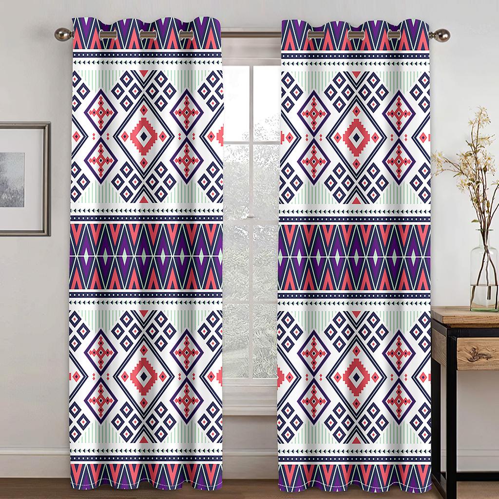 Geometric Semi-Blackout Window Curtains Bohemian Window Curtain for Living Room&Bedroom Drapes Decor(2Panels)Cotinas De Sala