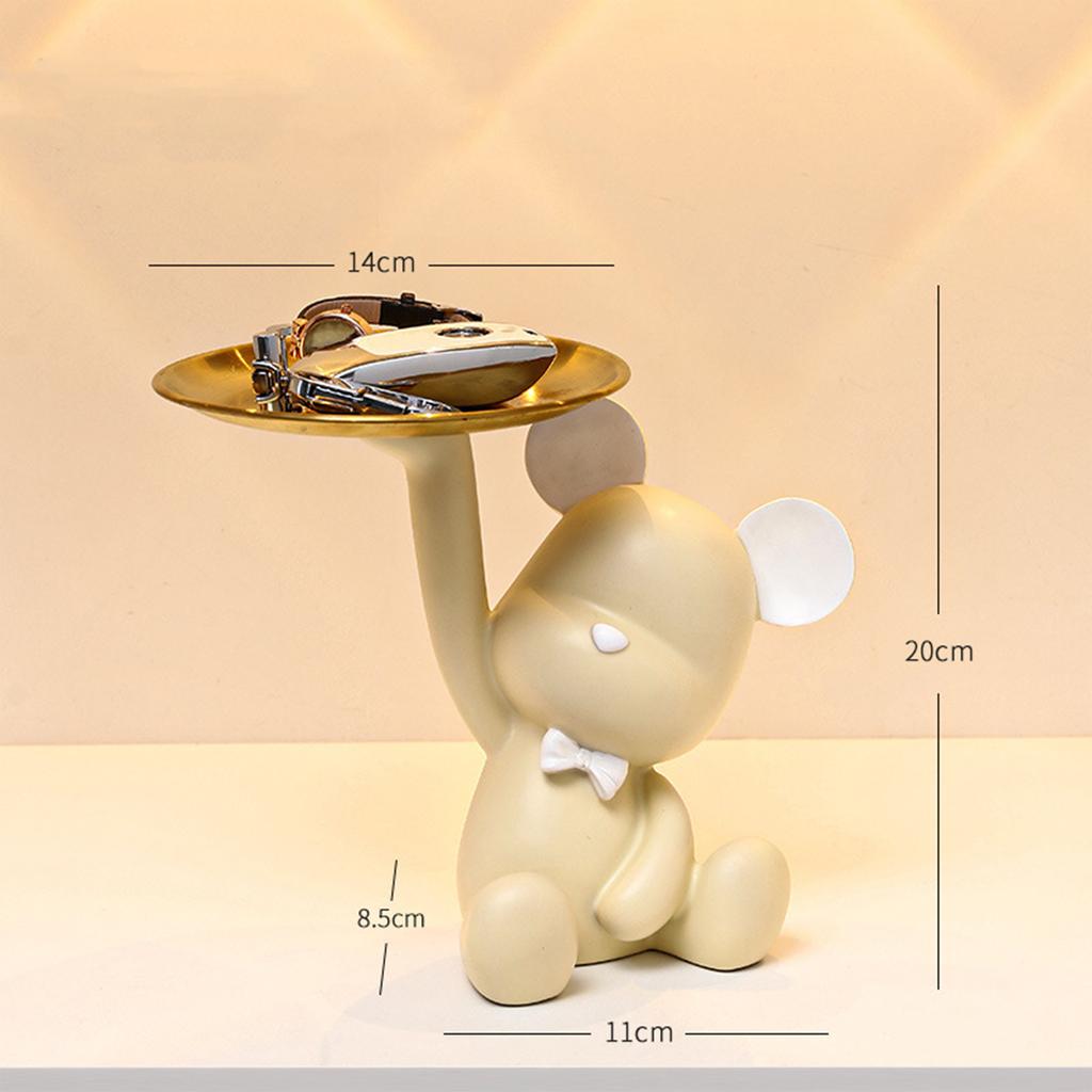 Creative Resin Bear Figurine Cute Statue Home Decoration Desktop Storage Tray Rack for Coins Snack Phone Entrance Office
