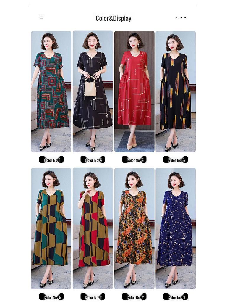 2023 Baumwoll-Print Bauchkontrolle Übergröße Sommerkleid für Frauen mittleren Alters und ältere Frauen