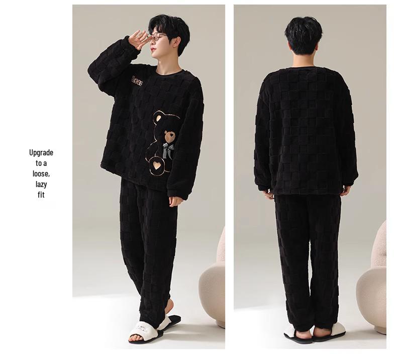 Couples' Coral Fleece Pajamas Set - Thickened Flannel for Autumn/Winter