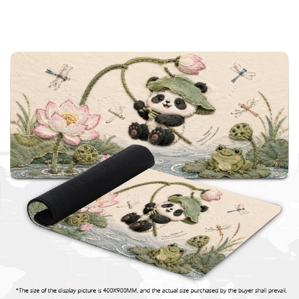Large XXL Computer Deskpad Lovely Panda Lotus Koi Fish Painting Design Rubber Anti-slip Gaming Keyboard Mouse Mats For Desktop