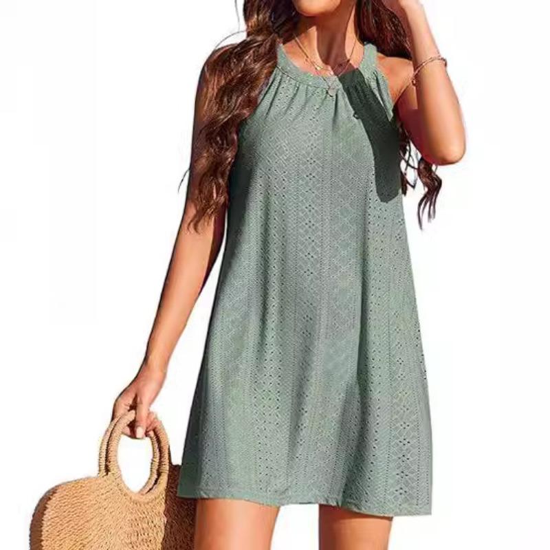 Round Neck Lace Women's Hollow Crochet Sleeveless Beach Vest Dress