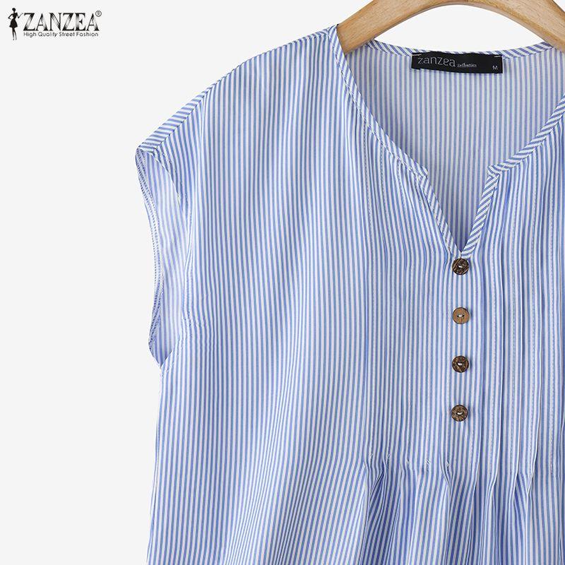 ZANZEA Women Casual V-Neck Sleeveless Stripe Tank Tops