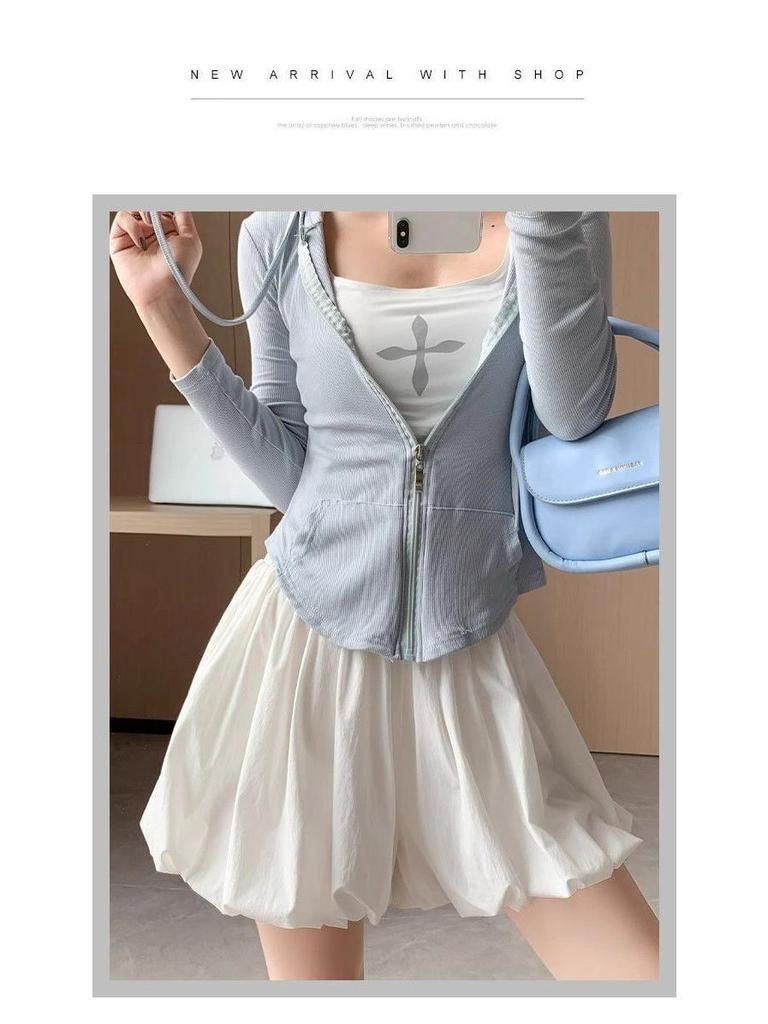 2024 Women's Summer White High Waist Puff Shorts