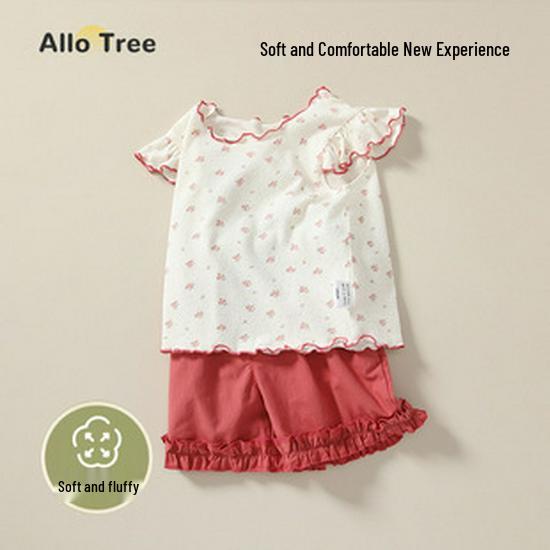 Dziewczęcy T-shirt z krótkim rękawem z kreskówkowym nadrukiem, Wiek 0-3 lata, Okrągły dekolt