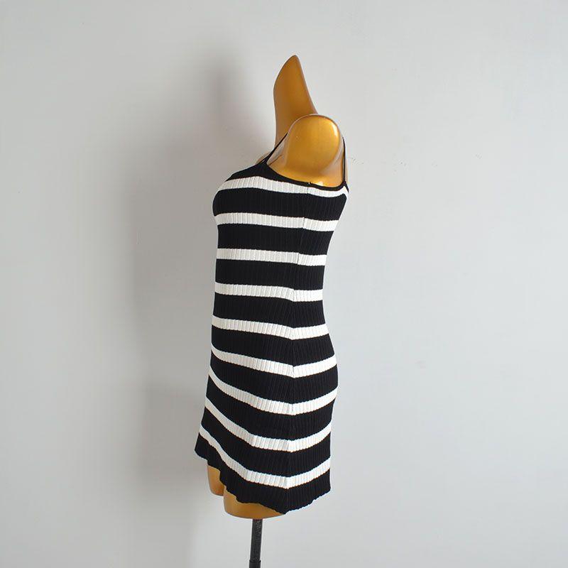 Pure Desire Style Contrast Color Stripe Cami Knitted dress Women clothes Summer Slim fit Slimming Sheath Skirt