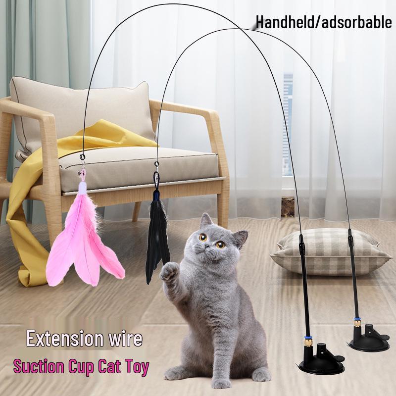 Cat Suction Cup Teaser Wand: Durable Self-Play Kitten Toy with Replaceable Head