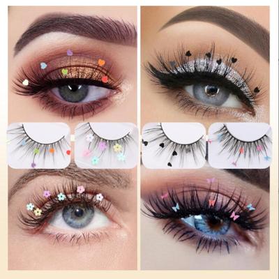 False Eyelashes Makeup Tools Natural Long Thick Volume Eyelashes Beauty Fluffy Eyelashes Sequin Flower Christmas  Eyelash Party Eyelashes