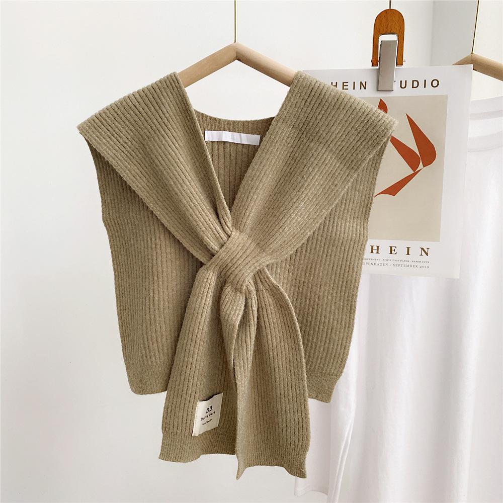 Solid Color Cross Shawl Women's Spring Autumn Shoulder Knit Wool Decorative Scarf