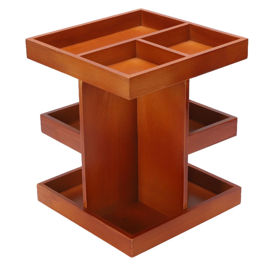 360° Rotating Makeup   Wooden Multi Compartments Desk Storage Rack Cosmetic Display Case for Skincare Perfume Bedroom