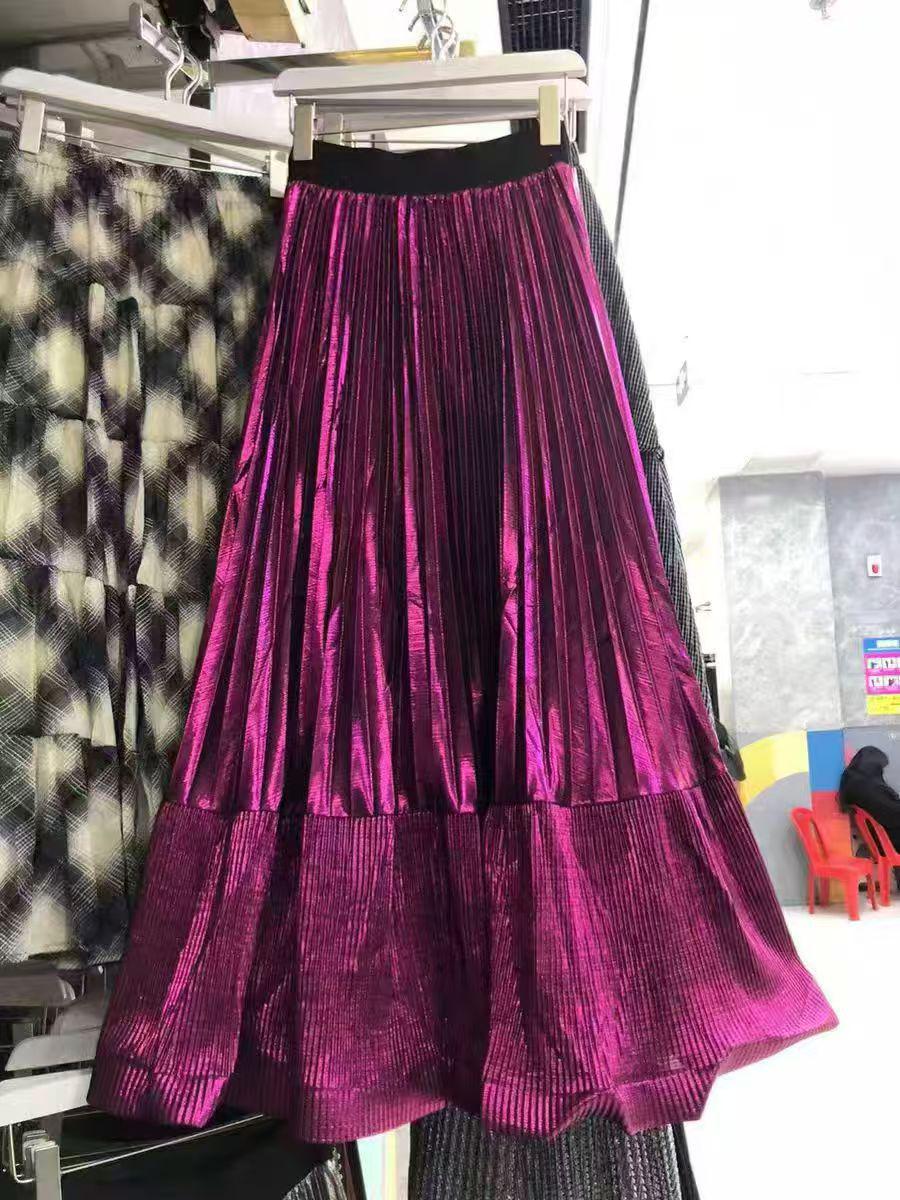 

Light Luxury Metallic Sheen Pleated Fishtail Midi Skirt One Size фуксия