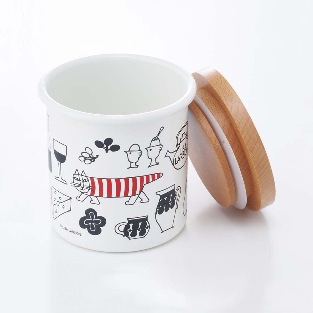 Skater Enamel Canister with Wooden Lisa Larson Lid, 750ml, Kitchen, ENC8-A