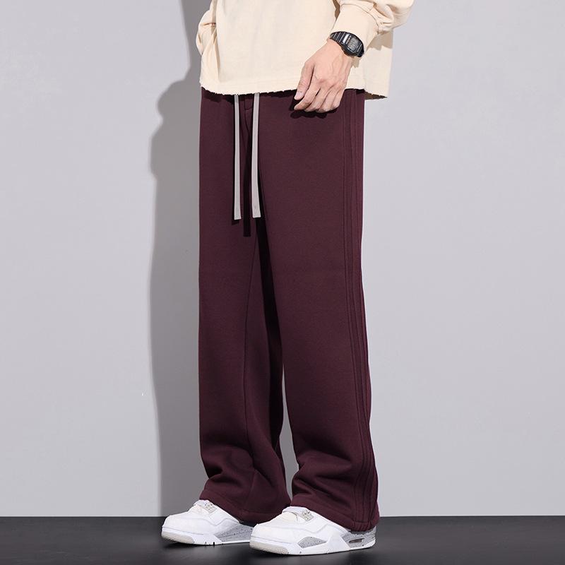Herren Schwergewicht Samt Strick Winter Gerade Hose mit Drei-Streifen - Locker, Trendig, Hochwertige Freizeit Sportbekleidung.