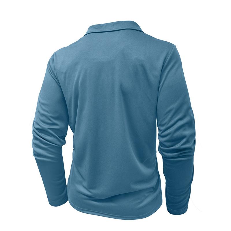 Men's Sports Polo Shirt Fashion Solid Colour Men's Long-Sleeved Zip-Up Collar Top