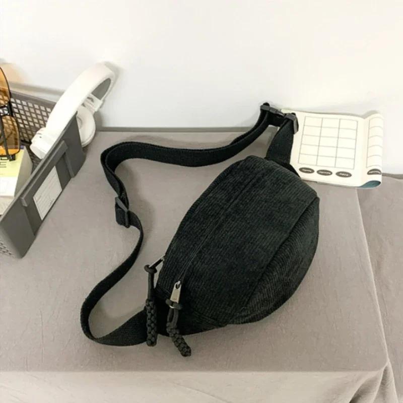 Women Waist Pack Large Capacity Corduroy Fanny Pack Street Style Chest Bag Fashi Shoulder Crossbody Bags Casual Waist Belt Bag