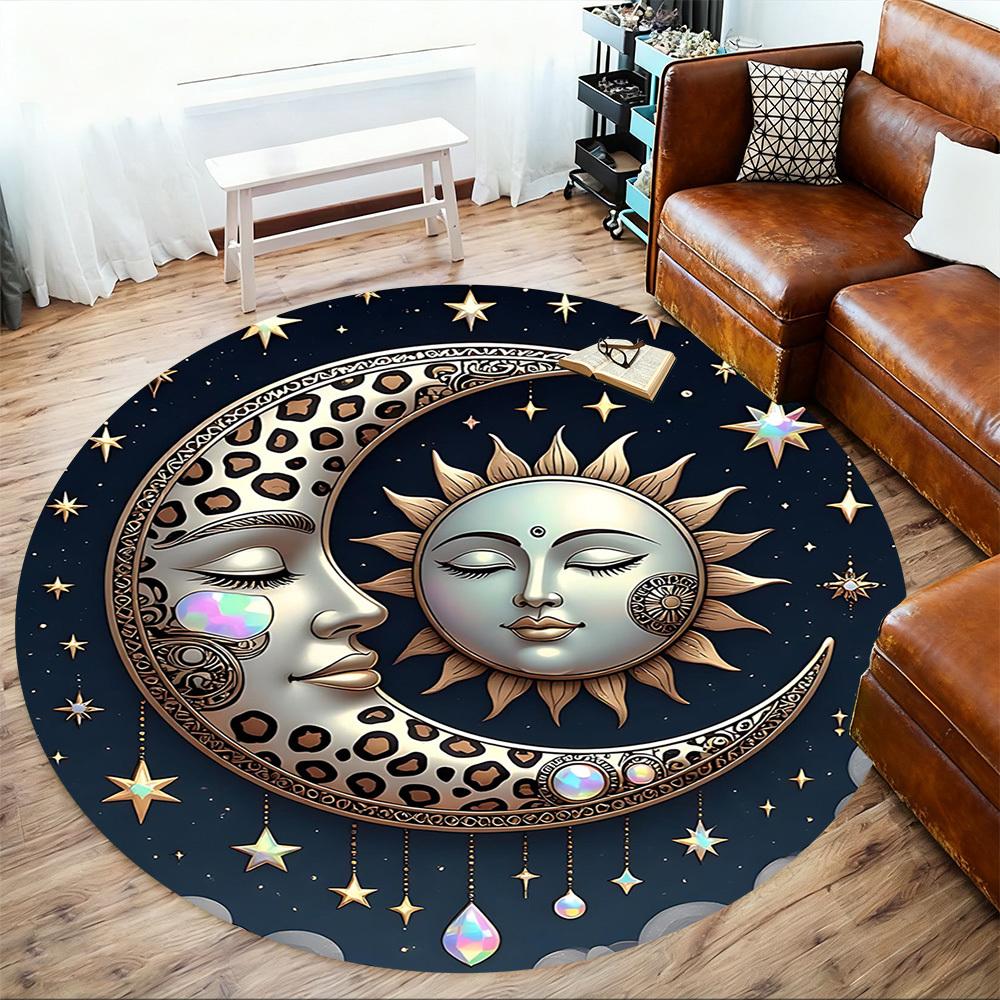 1pc Moon Sun Round Chair mat office Area Rug - Non-Slip, Floor Mat for Office, Bedroom, and Indoor Decor p127132