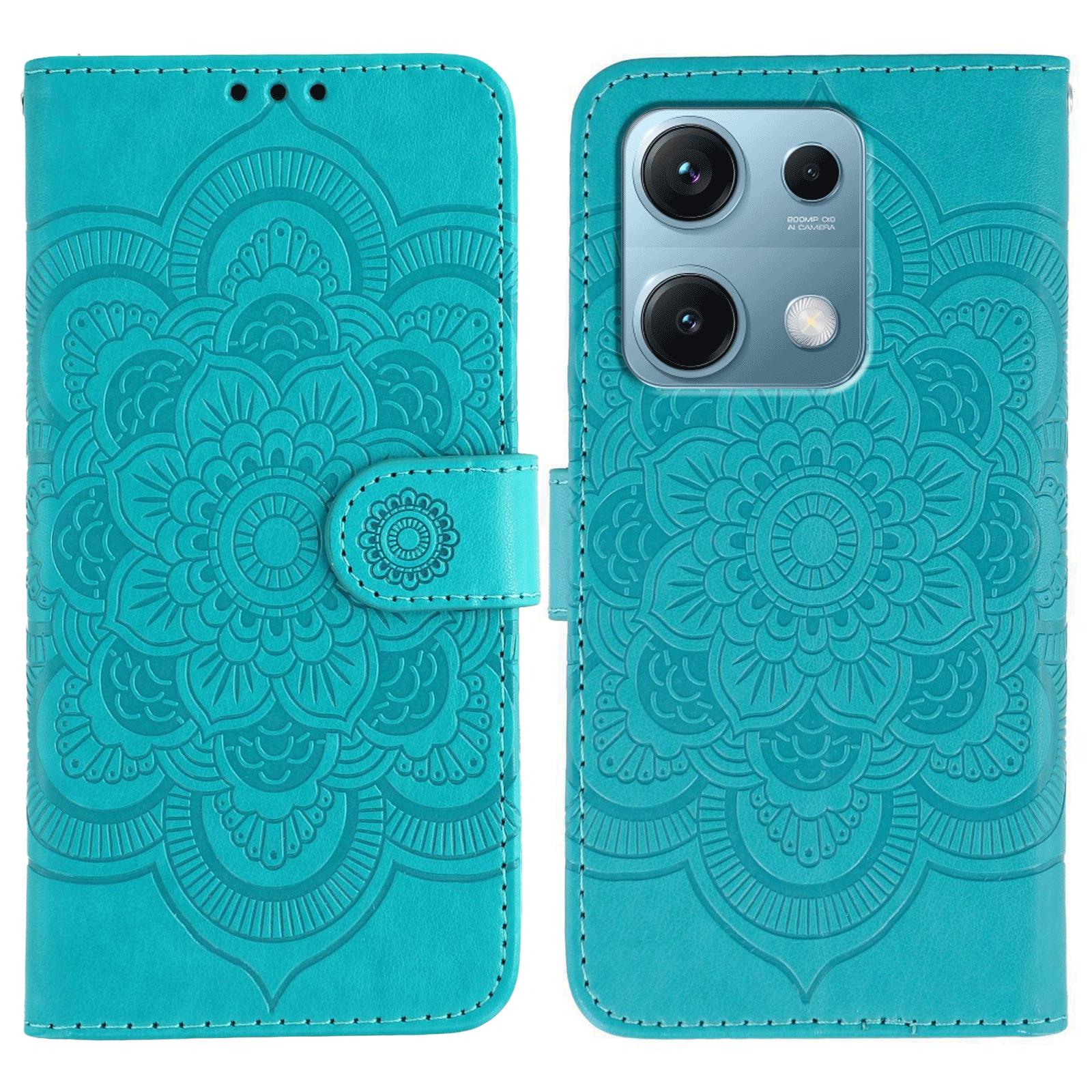 

For Xiaomi Redmi Note 14S 4G Case PU Leather Mandala Imprinted Design Wallet Phone Cover Blue