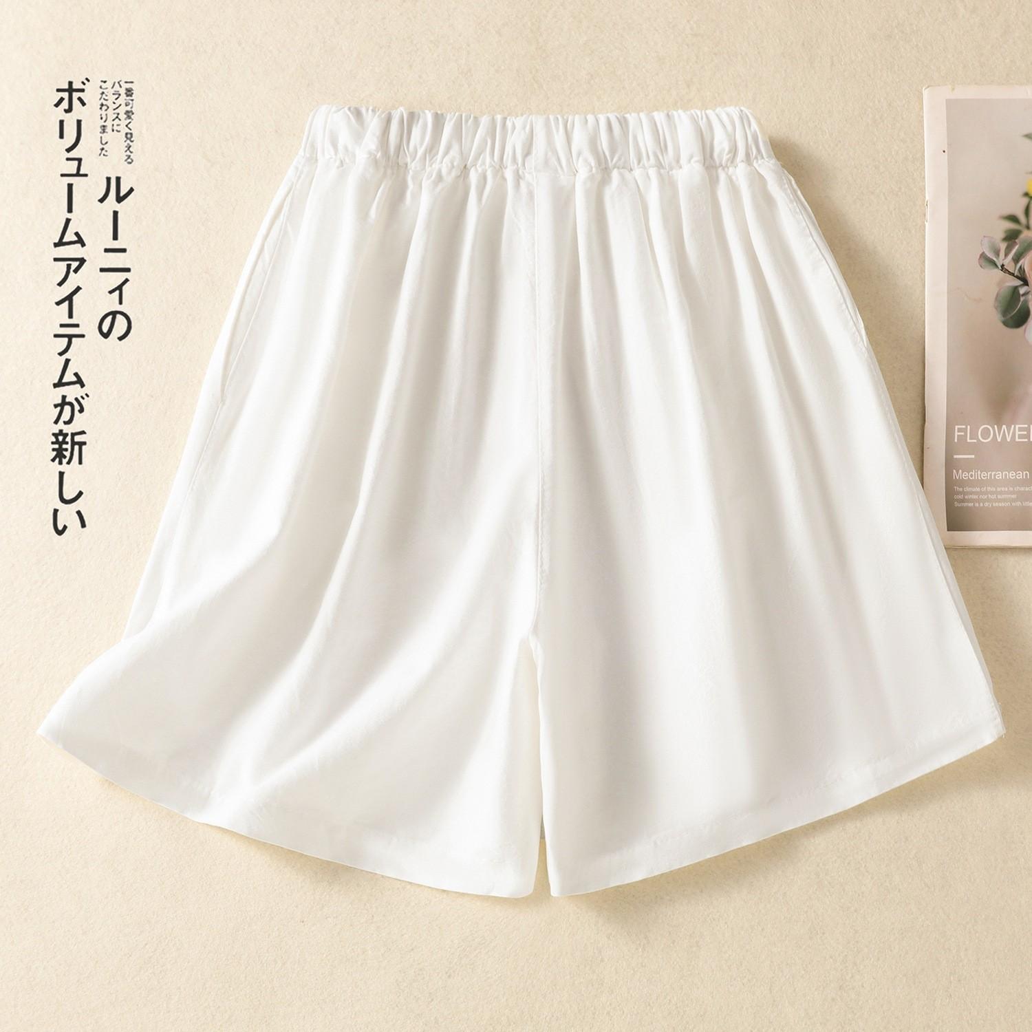 

2025 летние тонкие хлопковые и льняные повседневные брюки с эластичной резинкой на талии, женские универсальные и тонкие свободные простые однотонные шорты 3XL белый