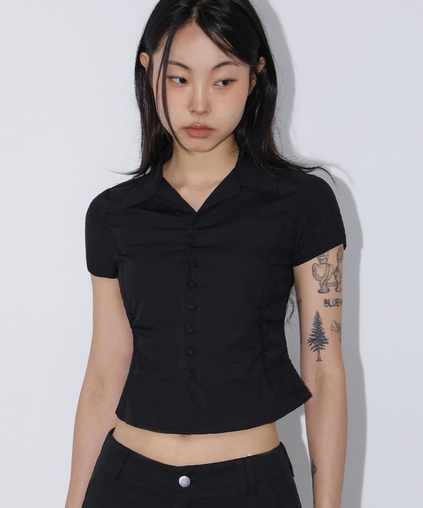 CHICKS Wrinkle Short Sleeve Shirt Black