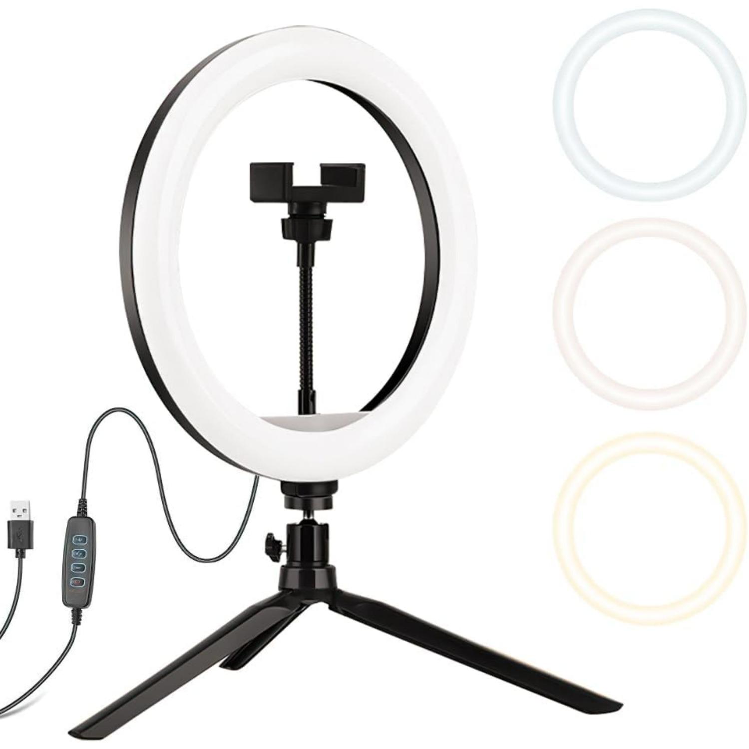 

Selfie Ring Light with Tripod & Phone Holder – Dimmable LED Circle Light for Live Streaming, Makeupe , Compatible with iOS/Android Phones, Black чёрный