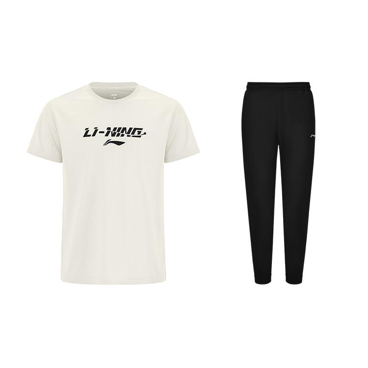 

Li-Ning Letter Logo Solid Color Casual Short Sleeve T-Shirt Lightweight Quick Dry Cool Long Pants Sports Set Unisex sets ATSV605-2+AYKT127-3 L