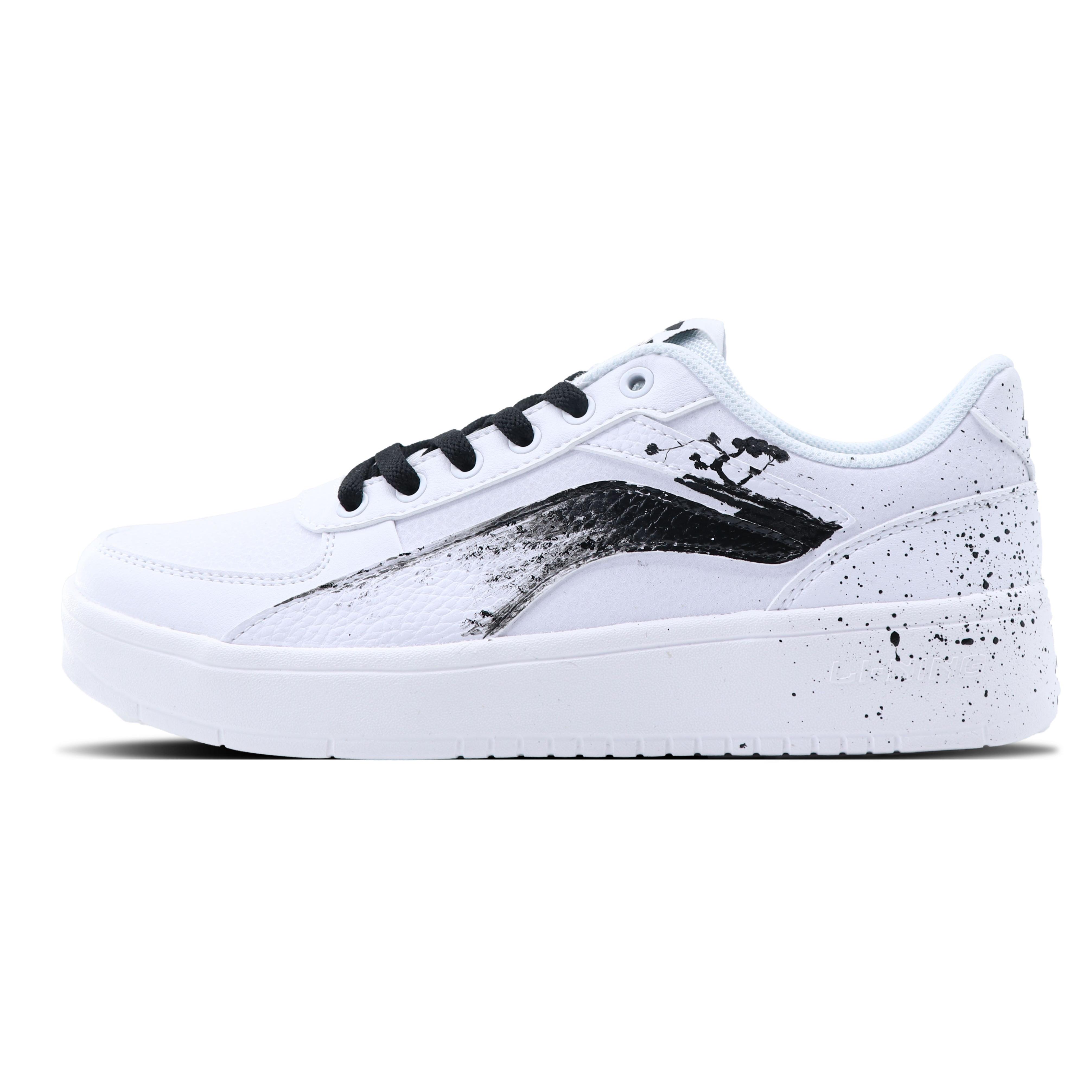 Li Ning Tianji Скользкие Устойчивые к истиранию Низкие Кеды для скейтборда Мужские Черные Белые AGCP335-7(Команда147-) 43.5