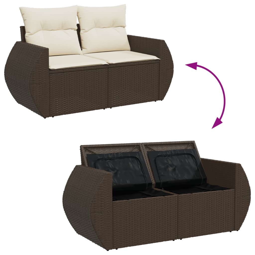 Vidaxl Garden Sofa With Cushions, 2-Seater, Brown, Poly Rattan